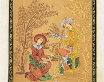 Persian Miniature Painting: Islamic Art on Silk (7.5x11.5 Inches)