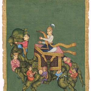Dipinto in miniatura a mano di una regina indiana su cammello composito su carta 6,75x12 pollici / Dipinto d'arte indiana Mughal d'epoca per decorazione murale