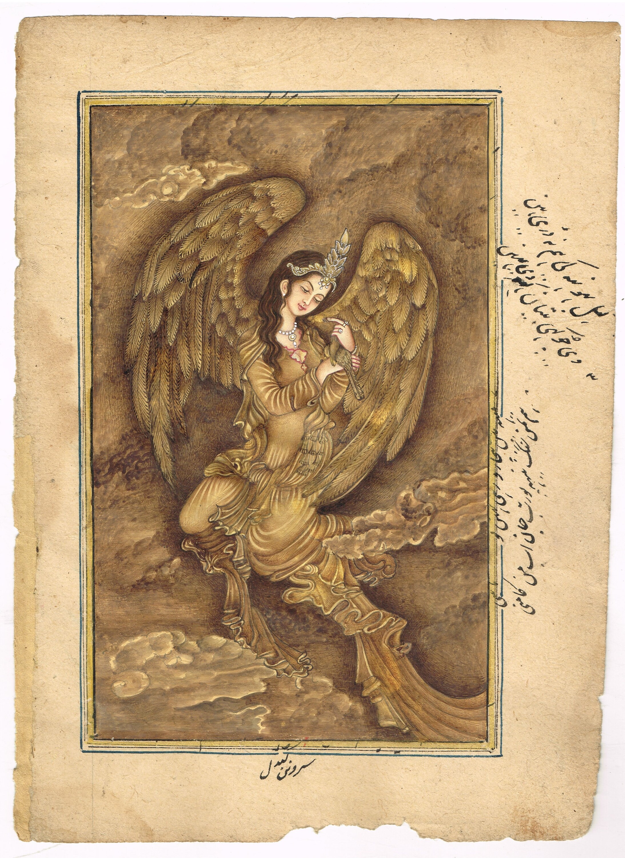 Persian Angel Painting: Handmade Shah Kalam Art, Vintage Persia (6.5x9 Inches)