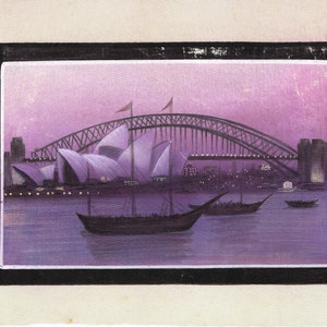 Sydney Harbour Bridge Painting: Handmade Silk Landscape Art (10x7 Inches)