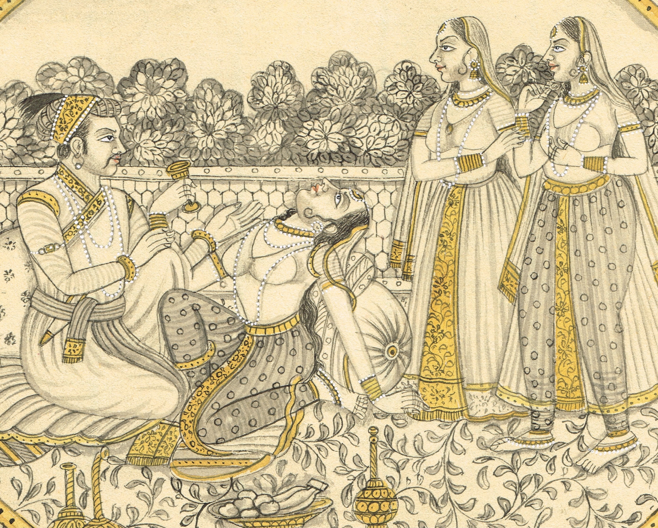 Handmade Drawing Art Painting of Mughal King and Queen in Love Scene ...