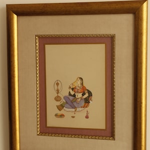 Framed Mughal Empress Miniature Painting: Vintage Indian Queen Art (11.5x13.5 Inches)
