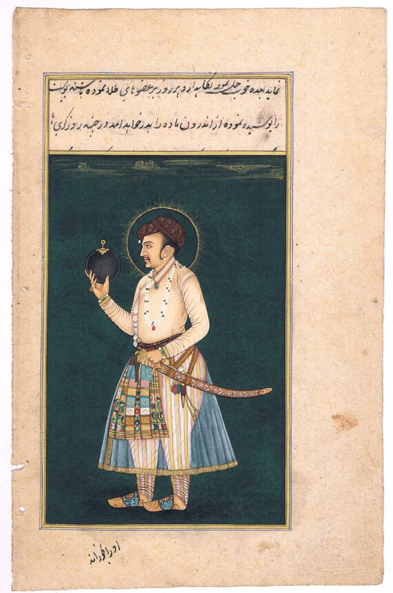 アンティーク◇ムガル帝国の細密画＊印Miniature Old Painting