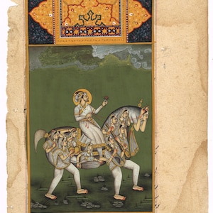 Mughal King Miniature Painting: Composite Horse, Indian Vintage Art (6.5x10 Inches)