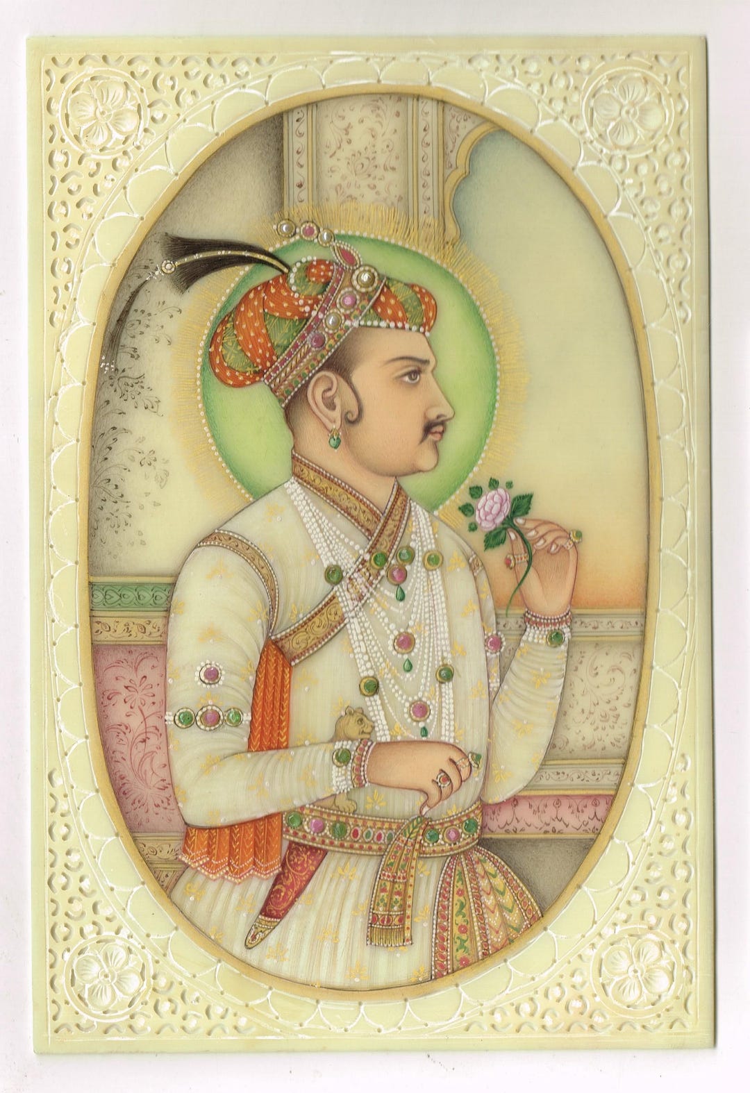 Miniature Portrait of Mughal Emperor Akbar - Handmade Painting on Plate ...