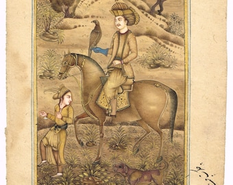 Persian Miniature Painting A Persian Man On Horse Handmade Shah Kalam Art 6.5x9 Inches | Vintage Persian Art Painting | Persia Art For Wall