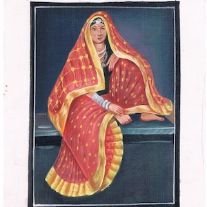 Handmade Painting of Alluring Beauty of the Queen on silk cloth 7 X 9 INCHES