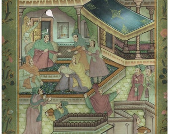 Handmade Persian Miniature Painting: Silk Court Scene Artwork (15x21 Inches)