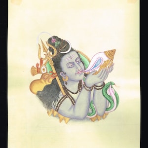 Handmade Religious Painting Of Lord Shiva On Paper 6.5x8 Inches | Hindu Religious God Shiva Art For Wall | Lord Shiva Painting For Wall Gift