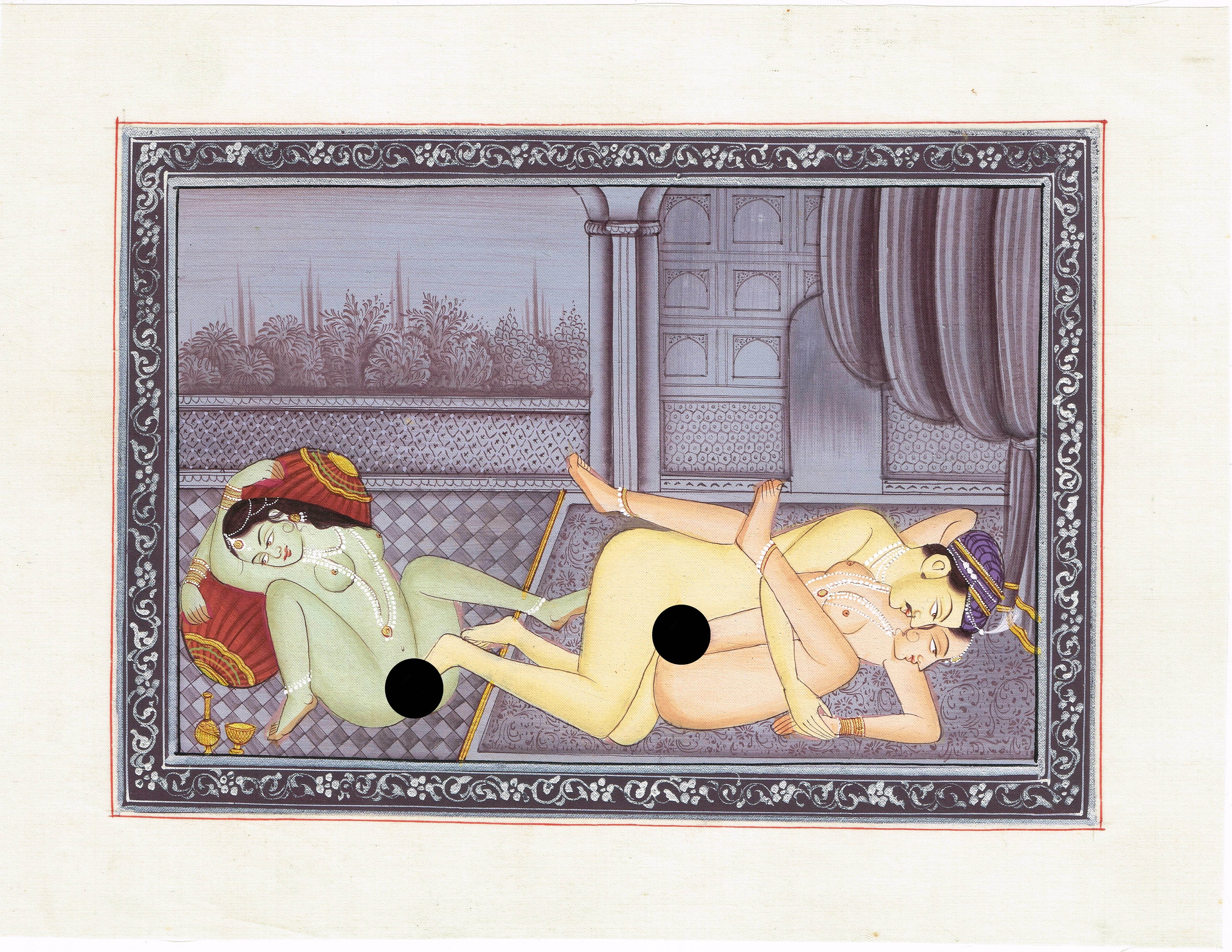 Indian Kamasutra Art Painting of Erotic Art on Silk Cloth 9x7 Inches Couple...