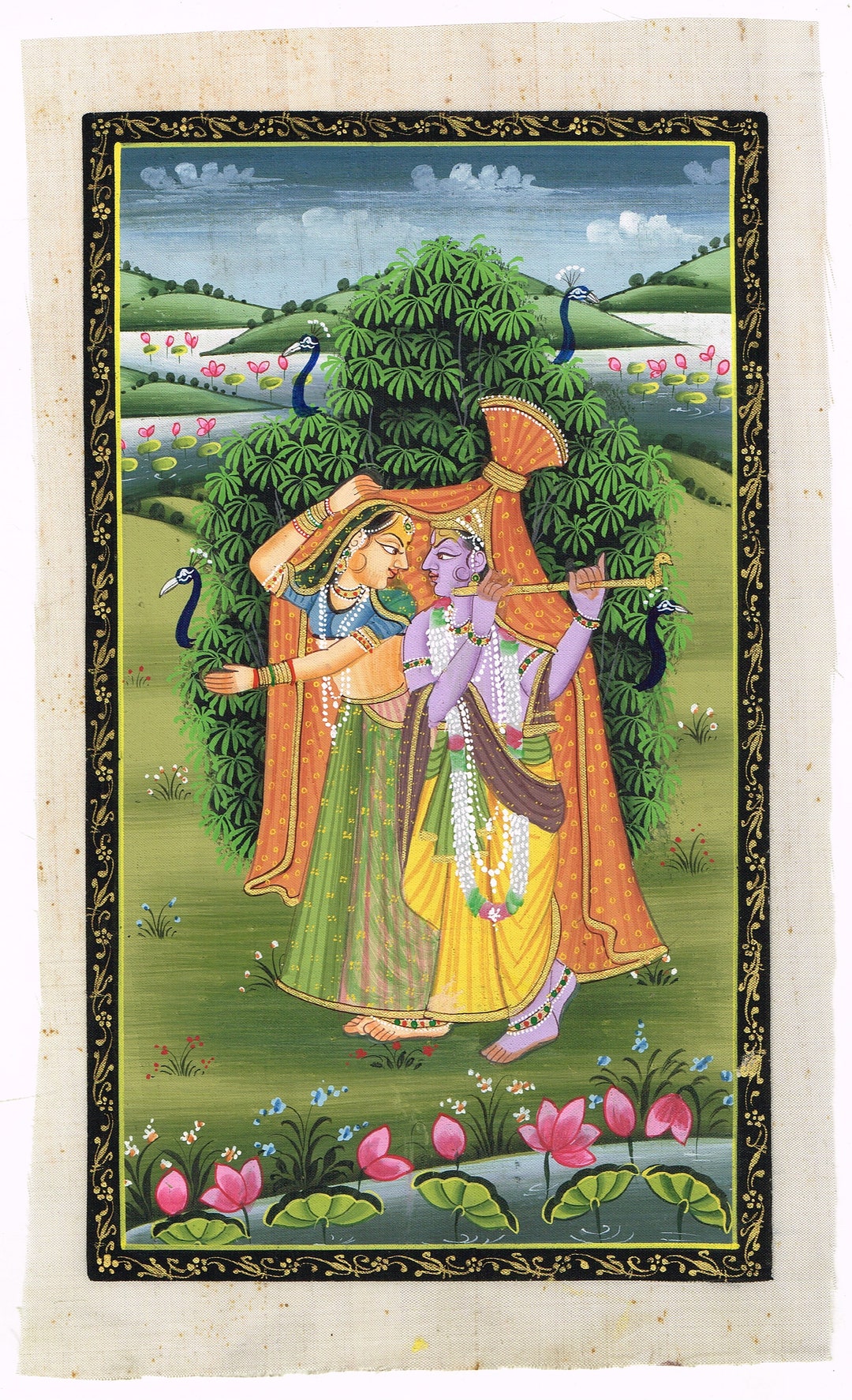 Radha Krishna Miniature Painting: Handmade Indian Religious Art on Silk ...