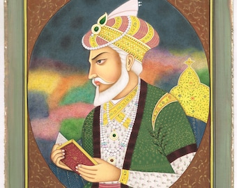 Handmade Mughal Emperor Aurangzeb Portrait Painting: Fine Art on Paper (10x12 inches)