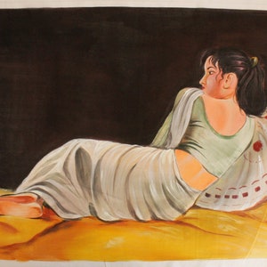 Handmade Realistic Art Of Indian Lady Painting Watercolor On Silk Cloth 26x20 inches | Girl Art For Wall | Indian Girl in Saari Art Painting