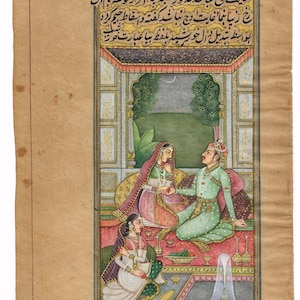 Mughal Emperor & Empress Painting: Handmade Vintage Indian Art