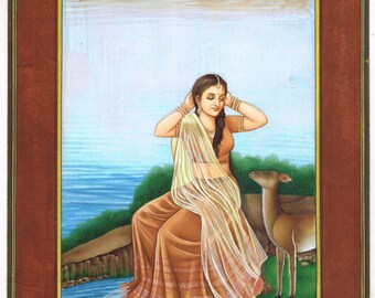 Indian miniatureインドの女性と鹿の絵画 il_340x270.6307871463_1rxi.jpg