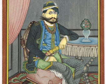 Portret Maharaja Sawai Ram Singh: Jaipur-gouache-Indiase kunstschilderij