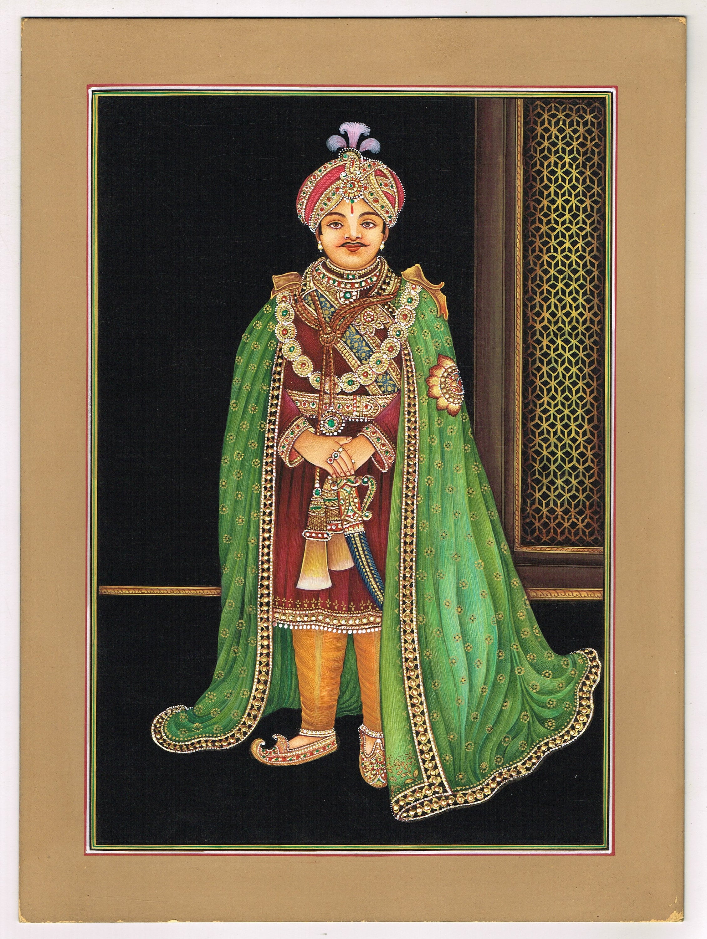 ミニチュアマハラジャ絵画：紙に描かれたヴィンテージインド肖像画