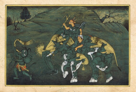 Vintage Indian Miniature Painting | Demon Riding Assembled