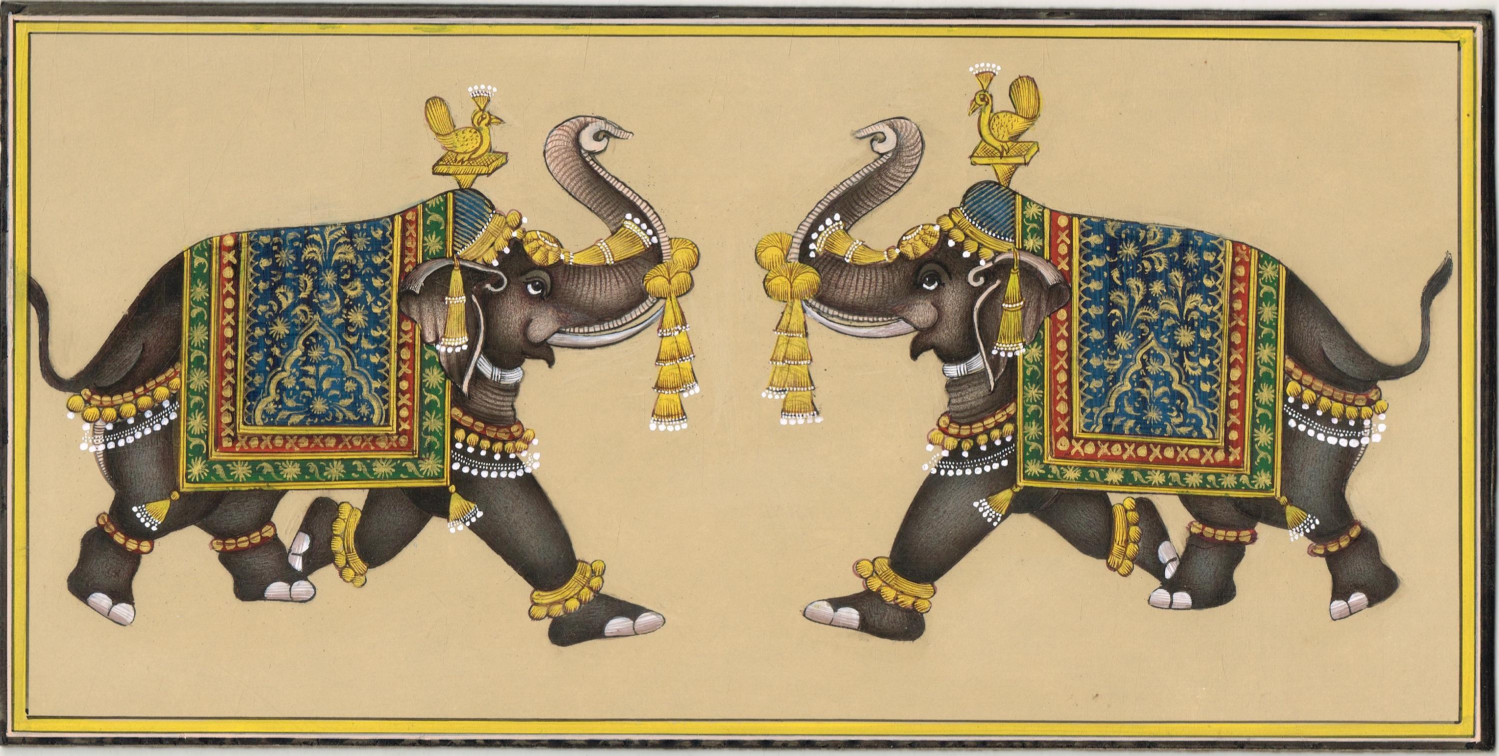 インド風装飾象 フレーム付き インド絵画 11x12インチ インド風装飾象 フレーム付き インド絵画 11x12インチ