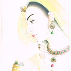 Handmade Ragini Painting: Indian Queen Fine Art (9.5x13 Inches)