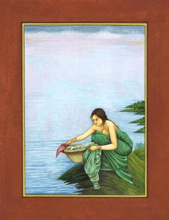 Handmade Maiden Painting: Miniature Art With Real Gold (10.5x13.5