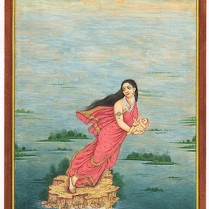Ganga Bhishma Miniature Painting: Indian Vintage Art (8.25x11.5 Inches)
