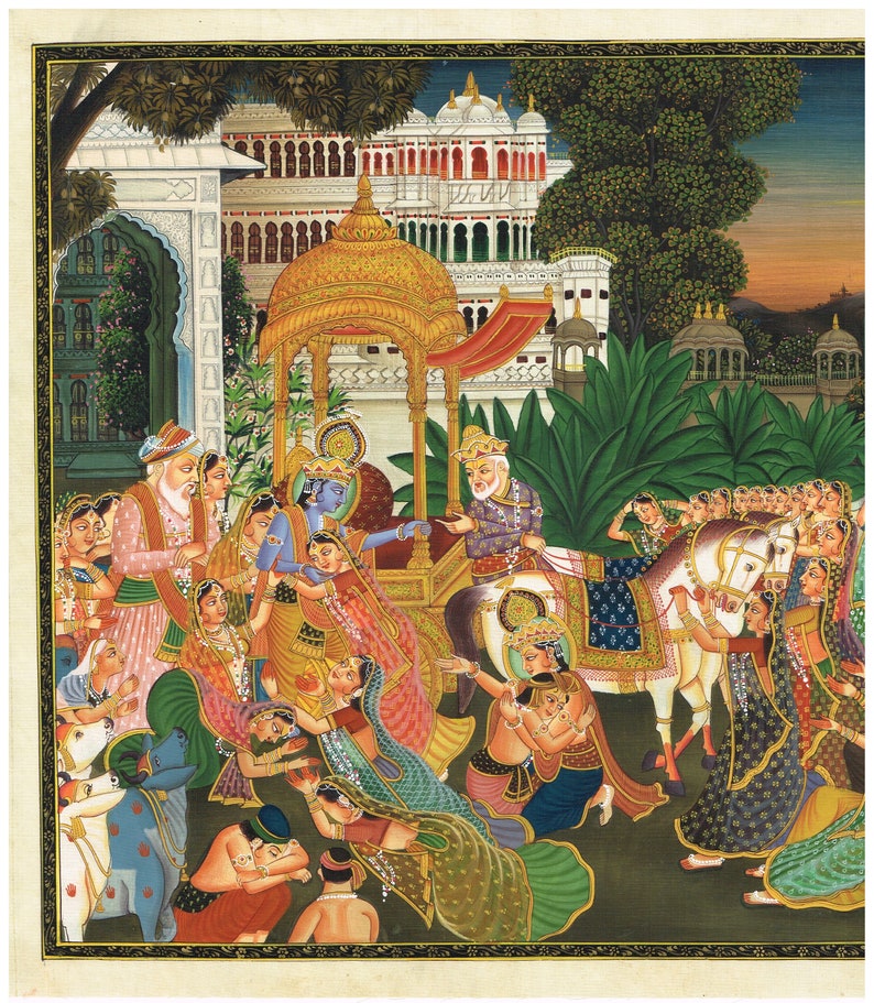 Radha Krishna Painting of Lord Krishna Left Vrindavan Art on Cloth