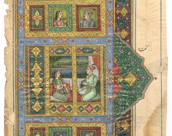Handgemaakt portret Mughal-keizer en keizerin: vintage gouachekunst
