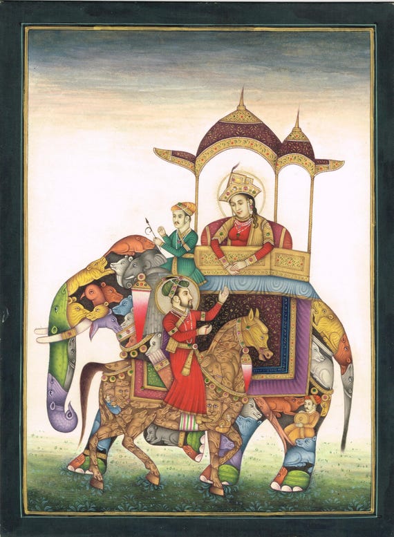 アンティーク◇ムガル帝国の細密画＊印Miniature Old Painting
