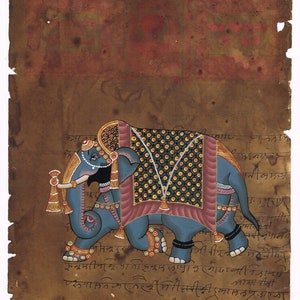 Animal Painting Of Elephant Handmade Vintage Art On Old Stamp Paper 9x12 Inches | Elephant Art Painting | Animal Painting For Wall Decor