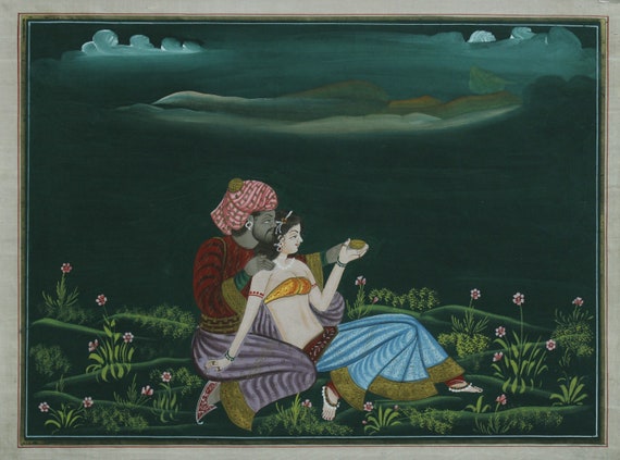 Indian Miniature Painting of A Man and Women in Love Scene Art - Etsy  Denmark