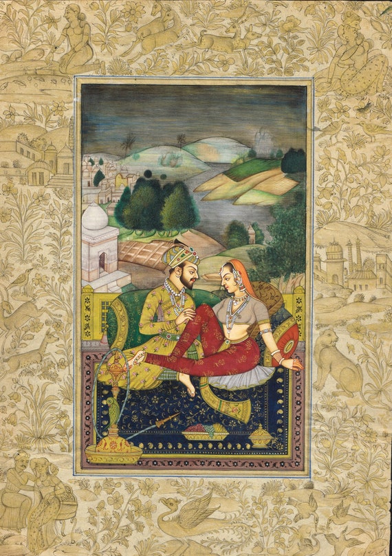 ムガル帝国の細密画：シャー・ジャハーンとムムターズ・マハルの愛の