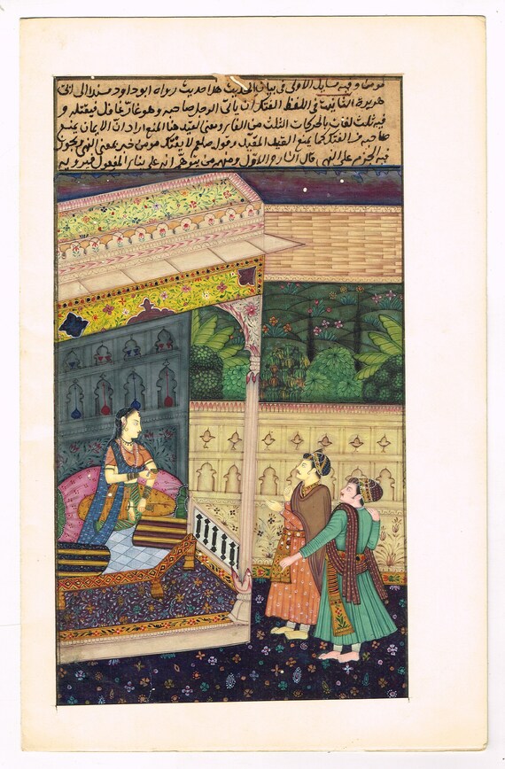 Mughal Queen Court Scene Painting | Vintage Indian Miniature Art