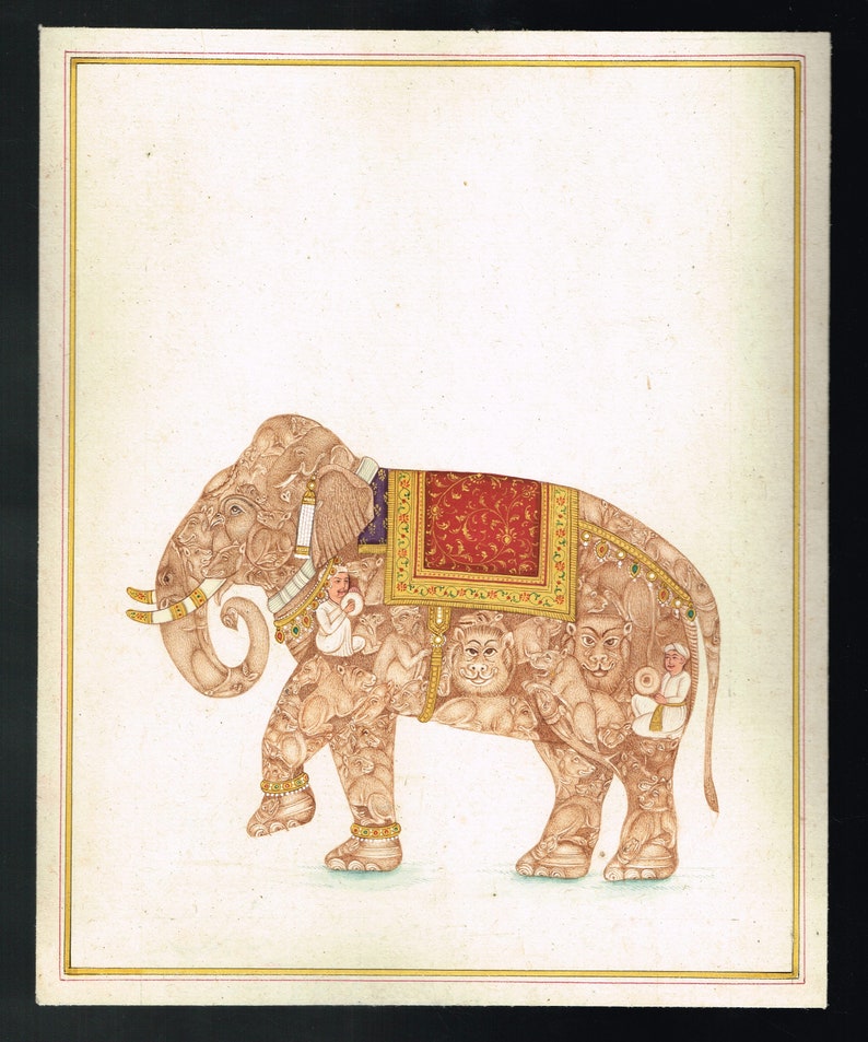Elephant Painting Hand Miniature Composite Elephant of Animals Etsy