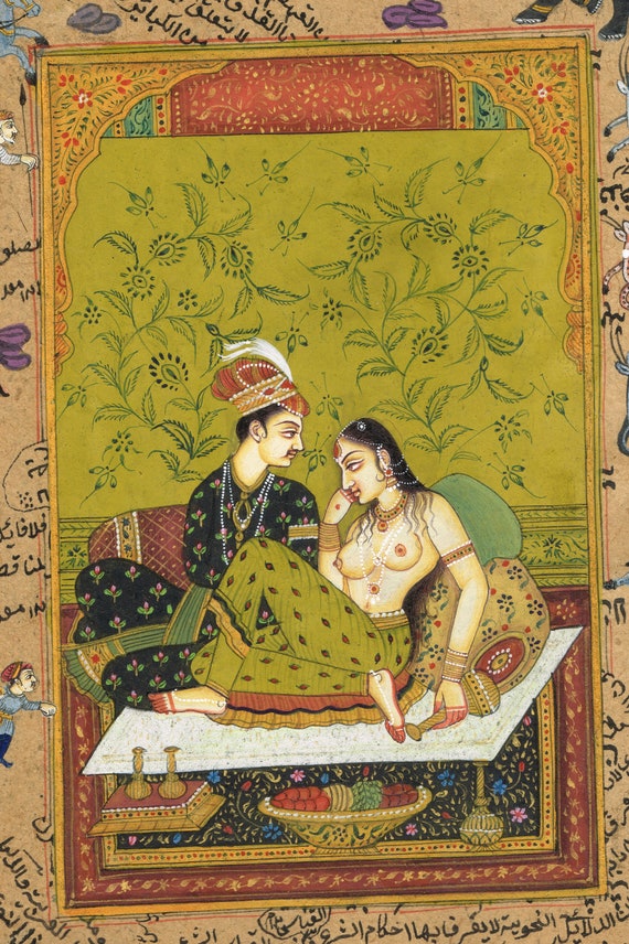 570px x 856px - Buy Indian Mughal Miniature Painting of Emperor and Semi Nude Online in  India - Etsy
