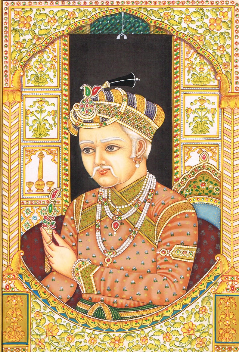 Mughal Emperor Akbar Portrait Painting | Handmade Indian Art With Gold ...