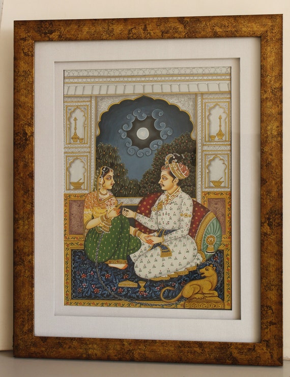 Mughal Miniature Painting of Mughal Emperor Akbar and Empress