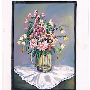 Handmade Painting of Flower Vase on Silk Cloth 7X9 Inches