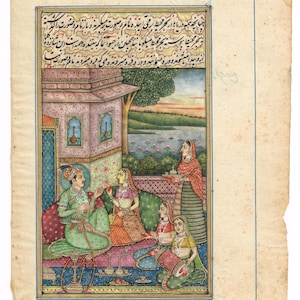 Mughal King & Queen Miniature Painting: Vintage Indian Love Scene Art (6.5x10 Inches)