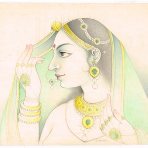 Indian Queen Painting: Handmade Gouache Art, 14x11 Inches