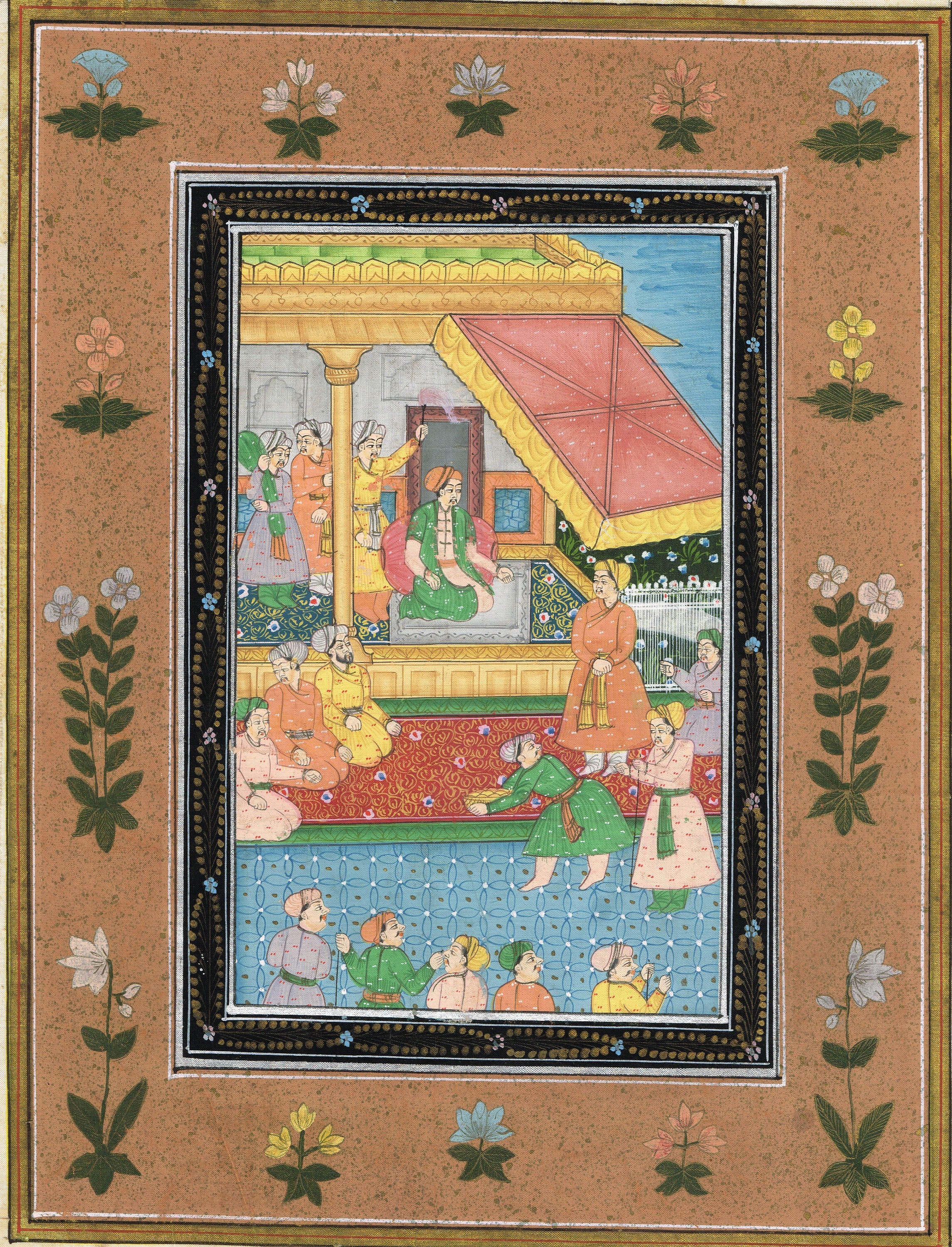 Handmade Mughal Miniature Painting of Mughal Court (darbar