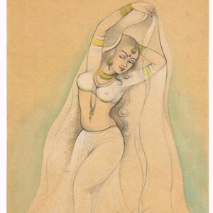 Vintage Ragini Miniature Painting: Indian Women Art, 7x9 Inches