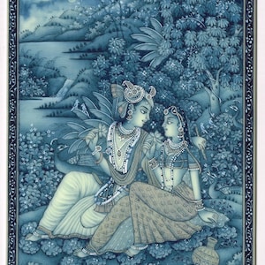 Radha Krishna Painting: Handmade Indian God and Goddess Art (4x6 Inches)