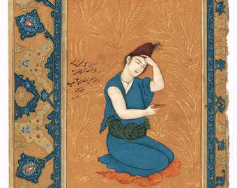Persian Miniature Painting Of Persian Women Fine Art On Paper | Persian Vintage Art Paintings | Handmade Persia Art For Wall Hanging