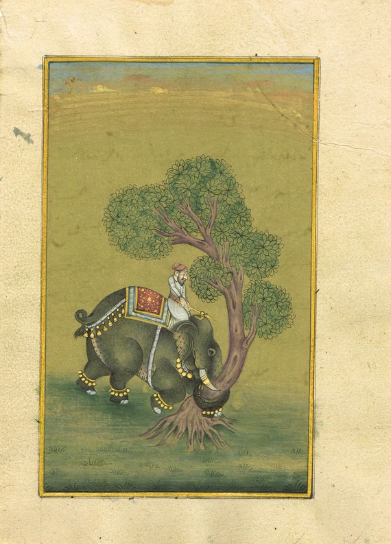 手作りのムガル帝国の象のミニチュア絵画：インド帝国の芸術 - Etsy 日本