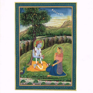 Radha Krishna Painting: Handmade Hindu Religious Folk Art (9.5x12 Inches)