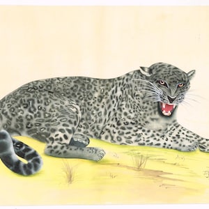 Dipinto in miniatura di animali di ghepardo, pigmenti a guazzo, belle arti su carta, 13,5x9,5 pollici / Arte animale pantera / Arte della natura della fauna selvatica fatta a mano