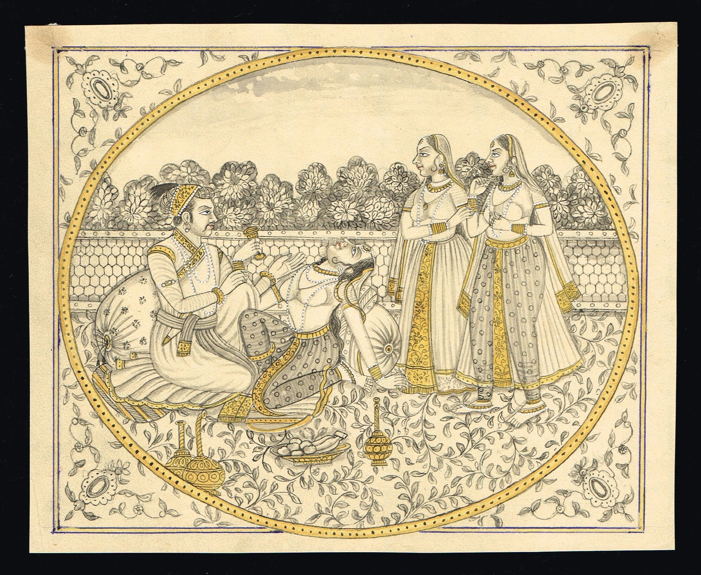 Handmade Drawing Art Painting of Mughal King and Queen in Love Scene ...