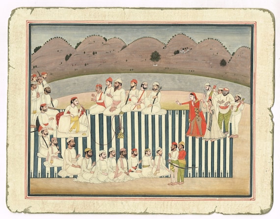 Sikh Darbar Court Art: Real Gold Gouache Miniature Painting (11x8