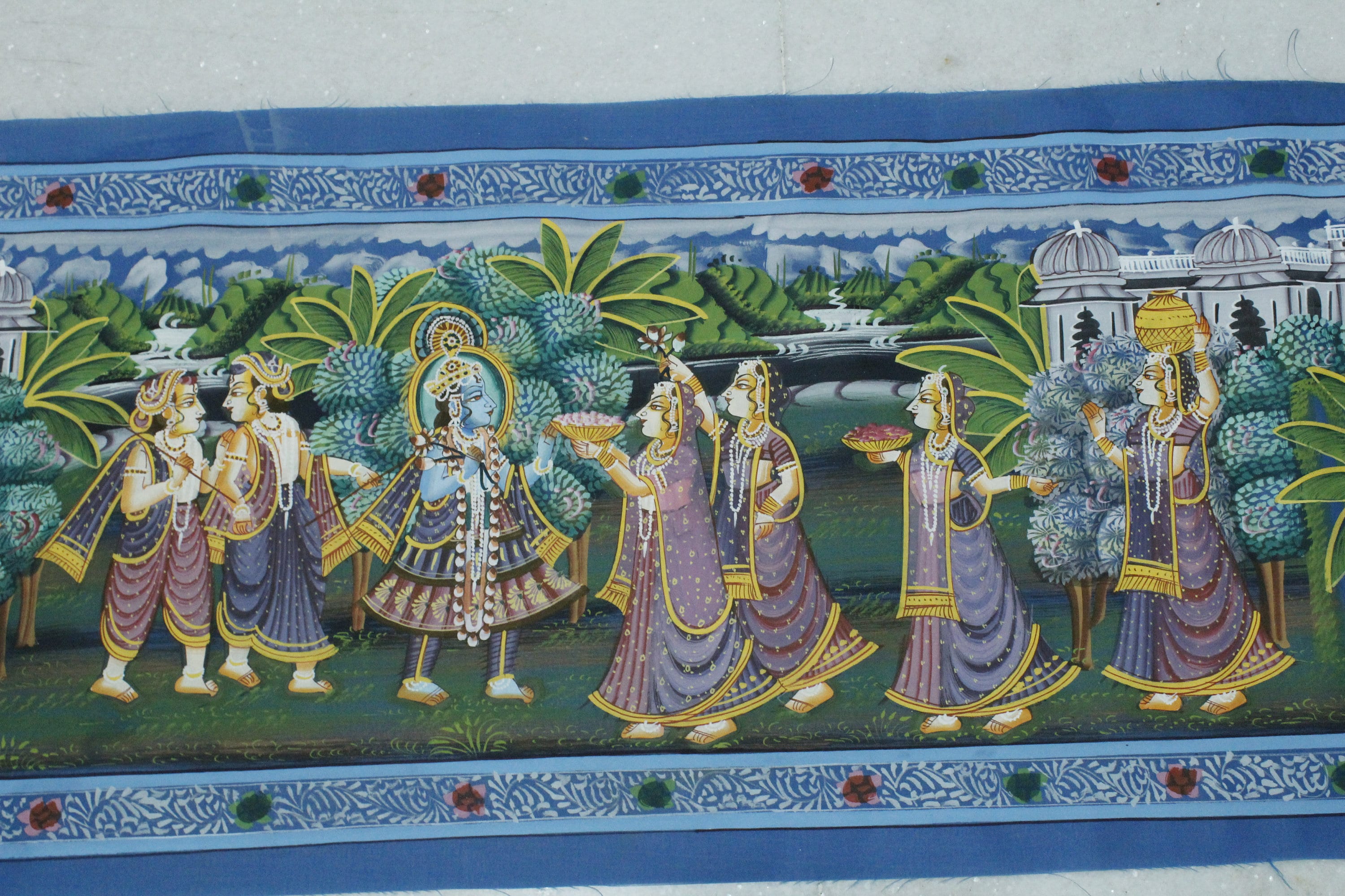 Radha Krishna Painting of Krishna Radha Love Scene Art on Silk Cloth ...